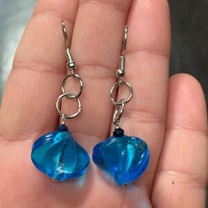 ⭐️2/$10 Venetian Glass Blue Twist Foil Beads Handcrafted Silver Earrings